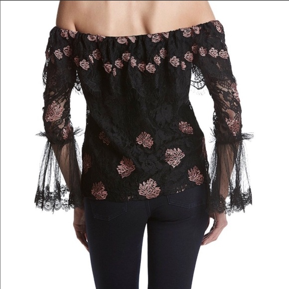 Adiva Black Floral lace off shoulders top size L - Picture 2 of 8